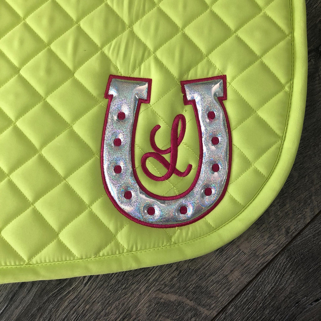 Horse Shoe Applique Monogram Saddle Pad