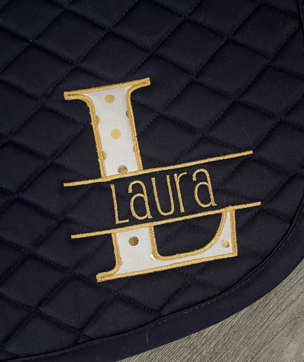 Split Applique Letter Saddle Pad