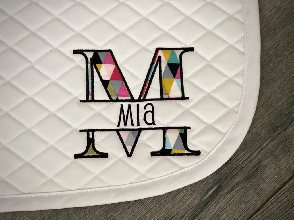 Split Applique Letter Saddle Pad
