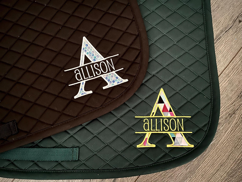 Split Applique Letter Saddle Pad