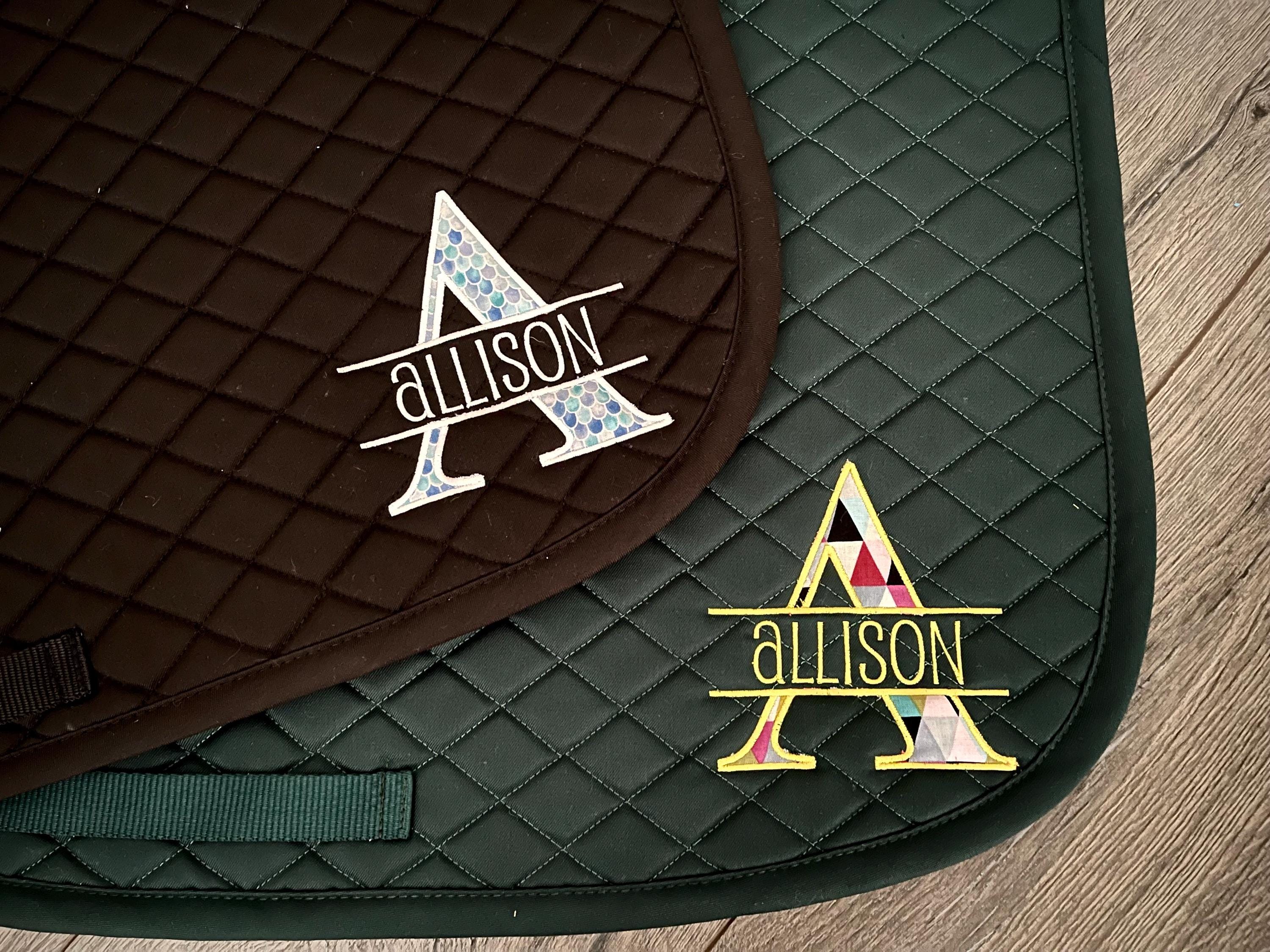 Split Applique Letter Saddle Pad